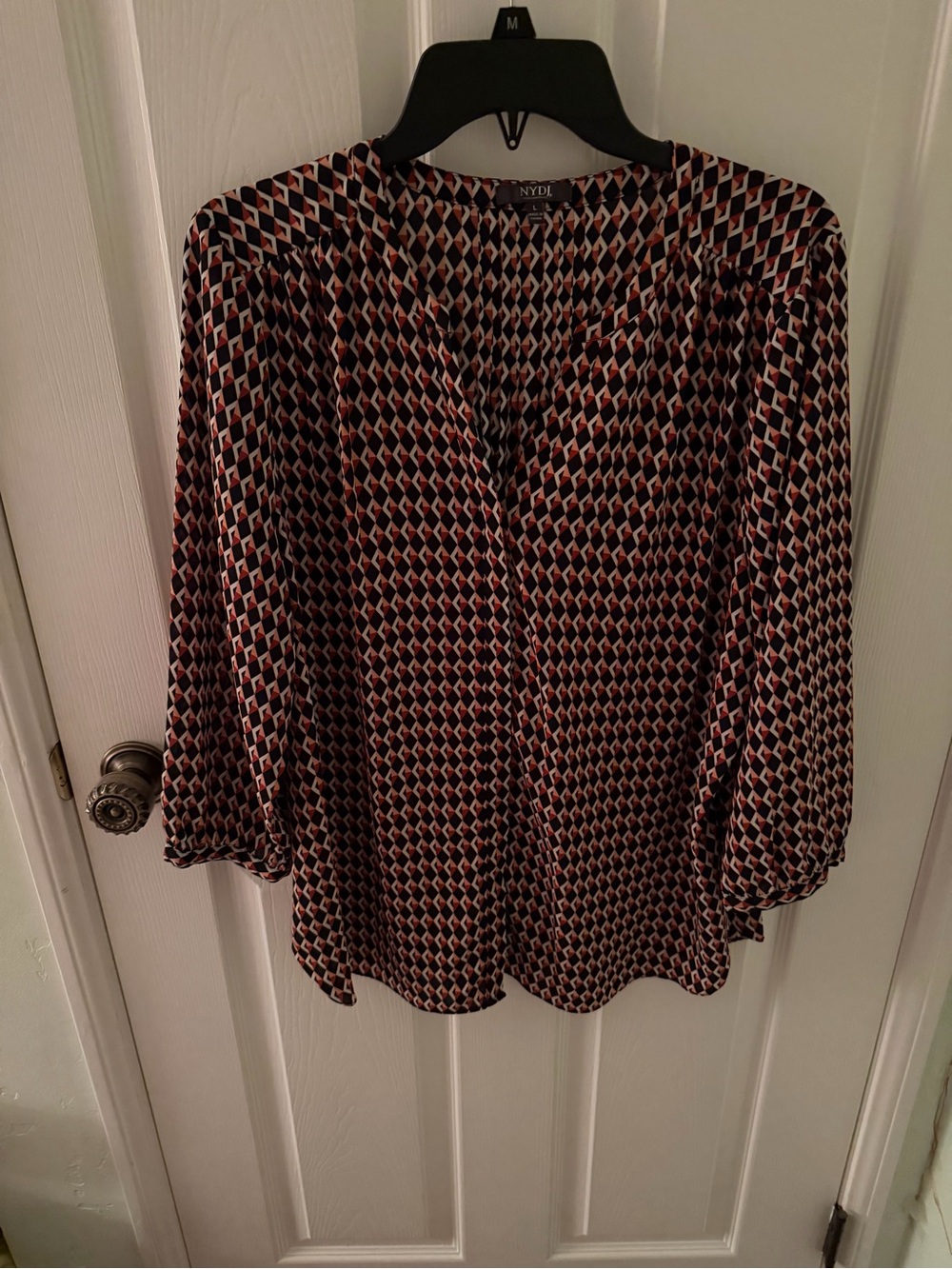 NYDJ Size L Geometric Split‑Neck Blouse